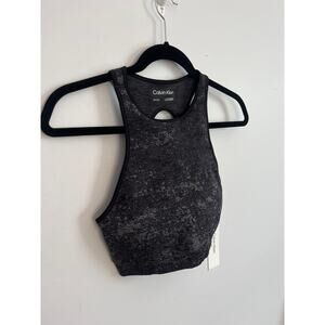 Calvin Klein Sports Bra Women S Black Gray Marble Racerback‎ Seamless NWT